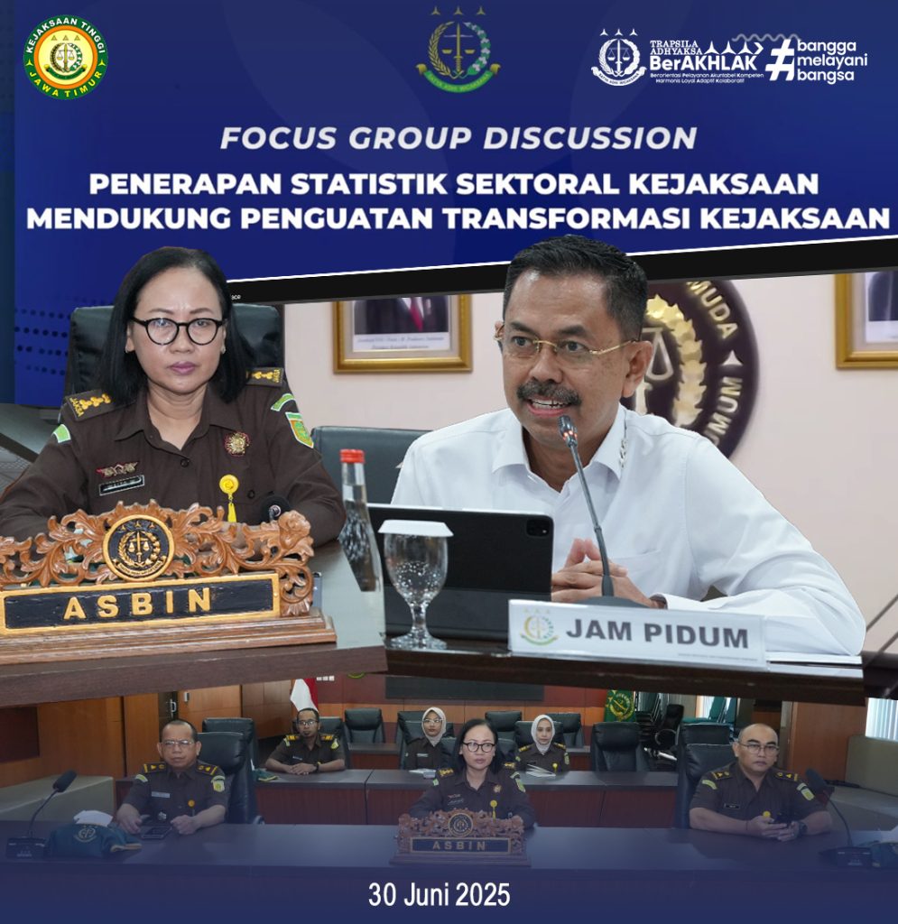 Kejati Jatim Ikuti FGD “Penerapan Statistik Sektoral Kejaksaan Mendukung Penguatan Transformasi Kejaksaan” Secara Daring