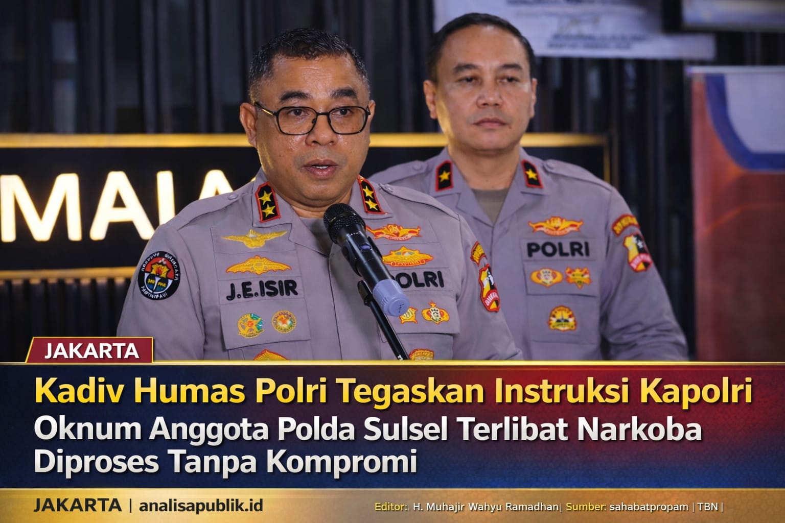 Kadiv Humas Polri Tegaskan Instruksi Kapolri, Oknum Anggota Polda Sulsel Terlibat Narkoba Diproses Tegas Tanpa Kompromi