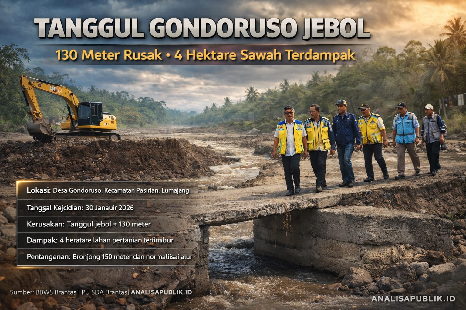 Tanggul Gondoruso Jebol Diterjang Lahar Semeru, 4 Hektare Sawah Warga Lumajang Tertimbun