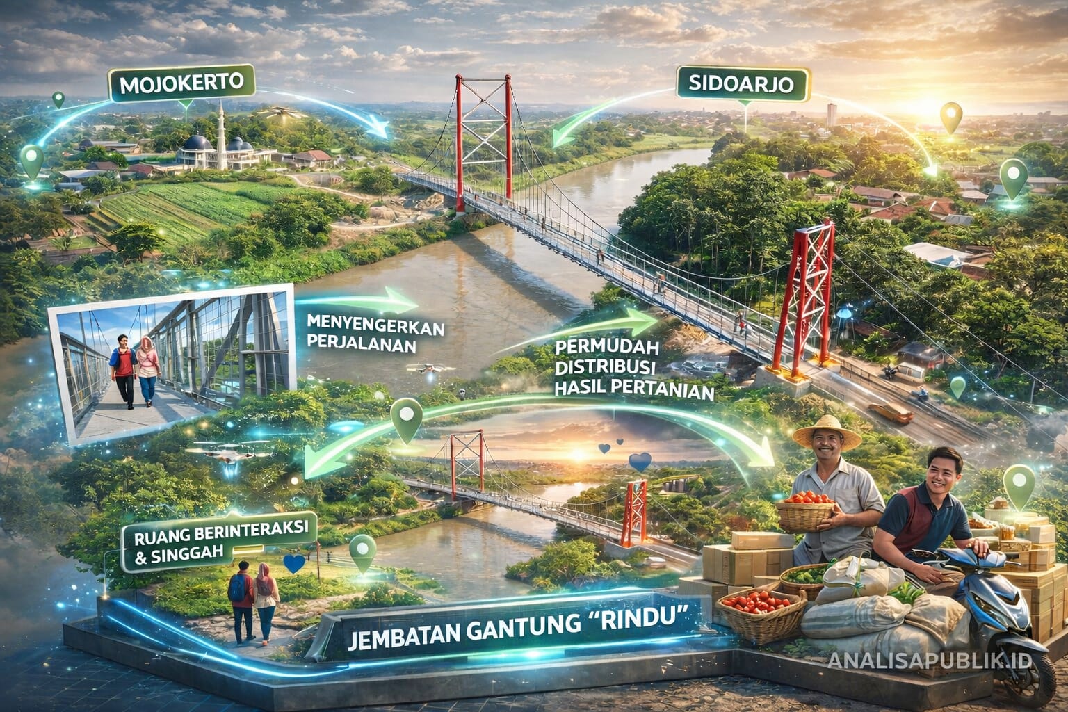 Jembatan Gantung Rindu Perkuat Konektivitas Mojokerto–Sidoarjo