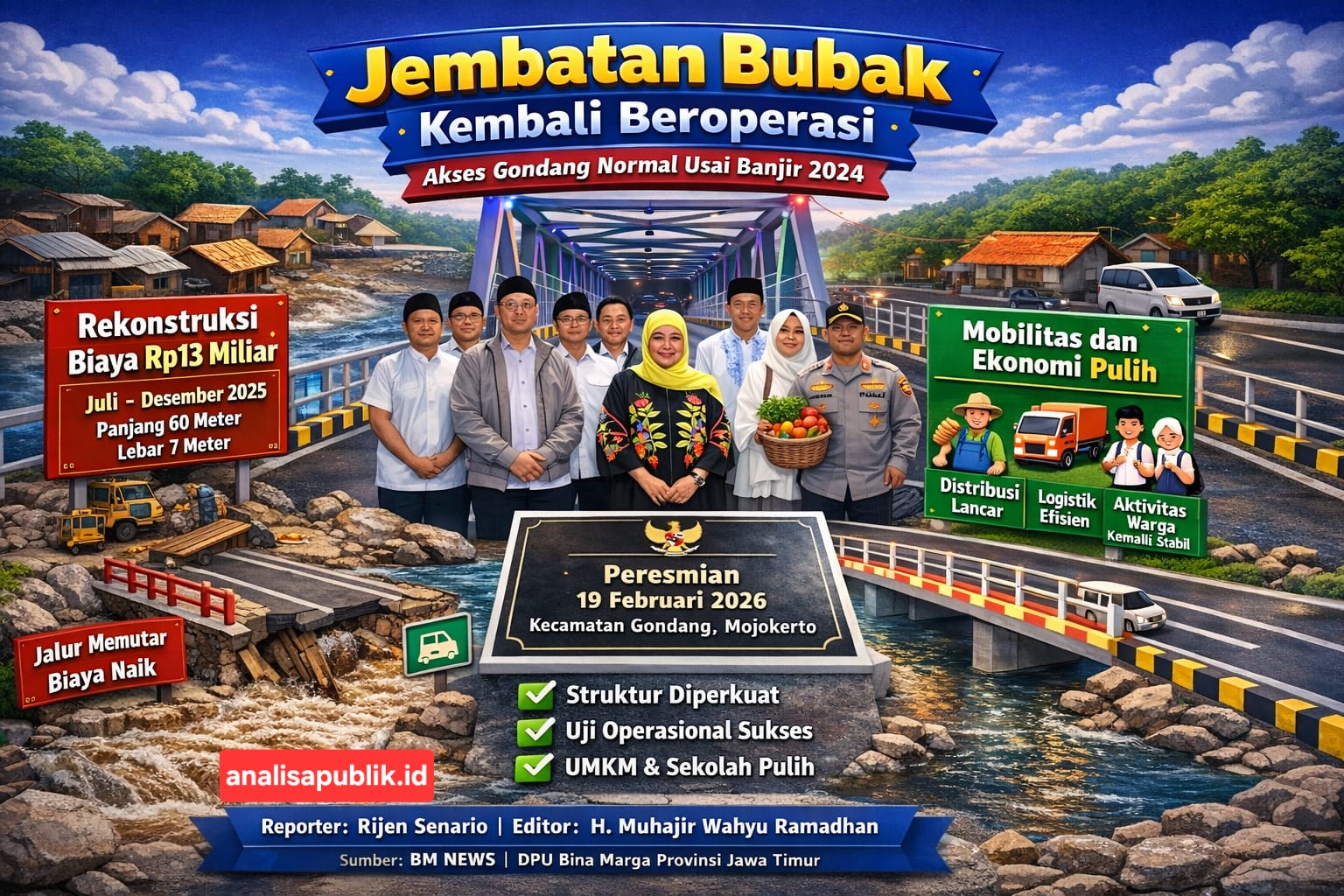 Jembatan Bubak Kembali Beroperasi, Konektivitas Gondang Pulih Pasca Banjir 2024