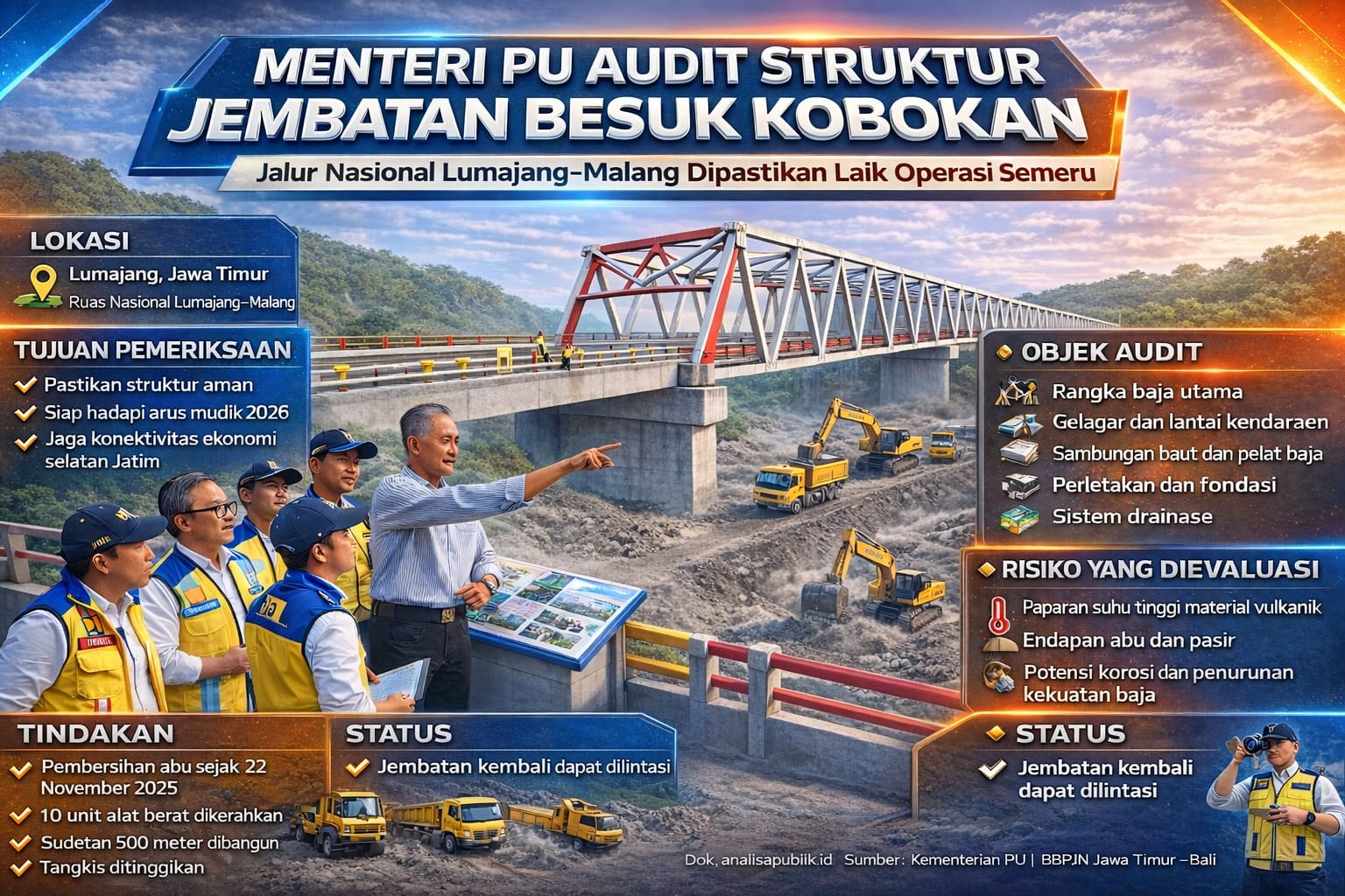Menteri PU Audit Struktur Jembatan Besuk Kobokan, Jalur Lumajang–Malang Dipastikan Laik Operasi