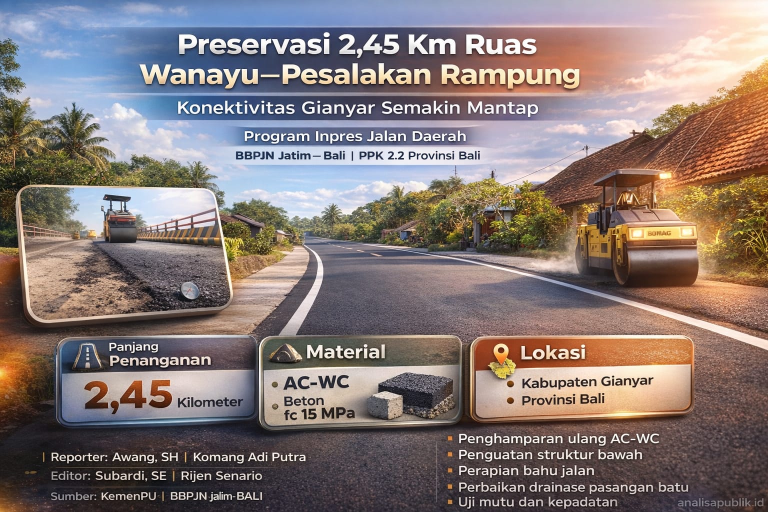 Preservasi 2,45 Km Ruas Wanayu–Pesalakan Rampung, Konektivitas Gianyar Semakin Mantap