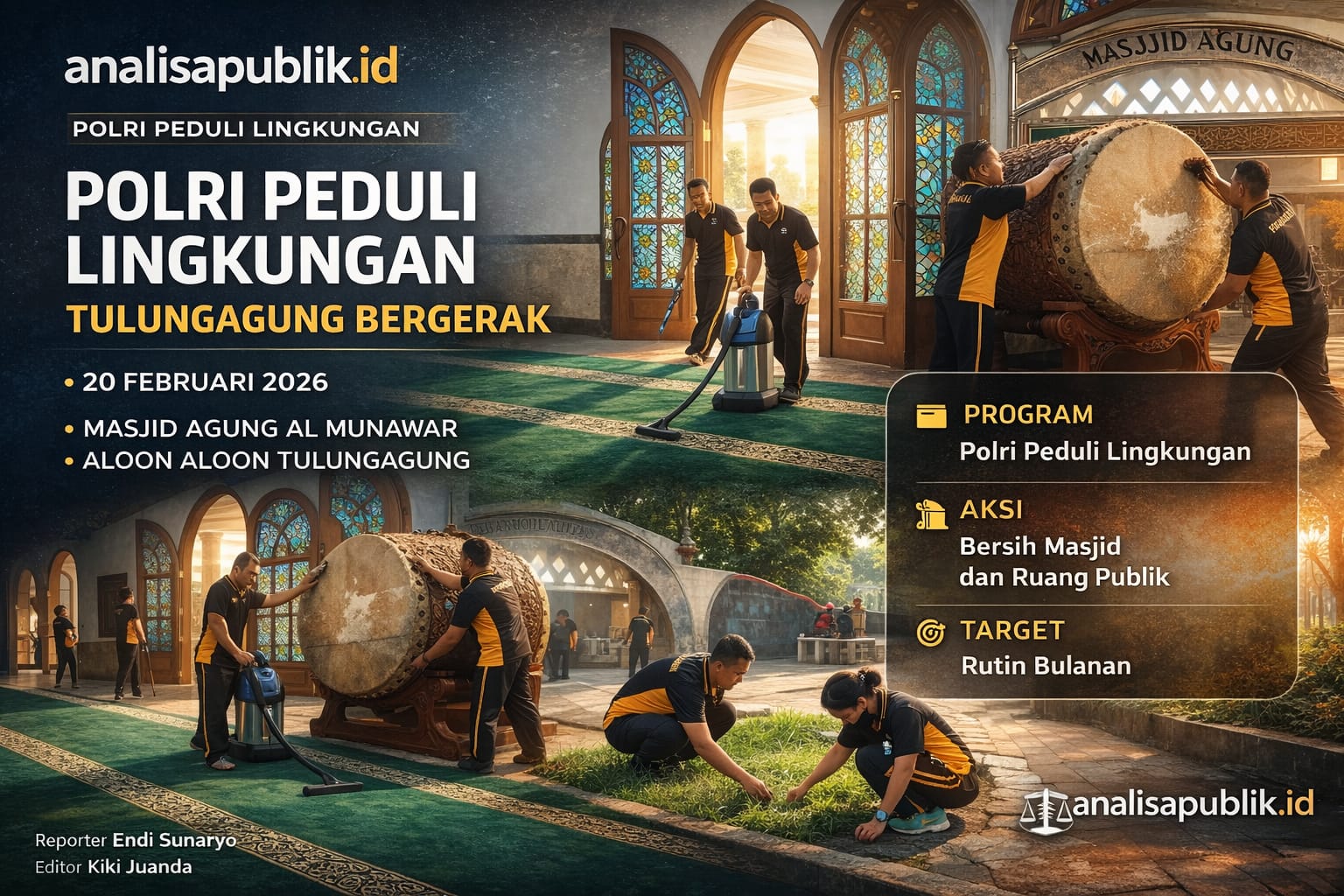 Polres Tulungagung Bersihkan Masjid dan Aloon-Aloon Jelang Ramadan, Program Polri Peduli Lingkungan Digelar Serentak