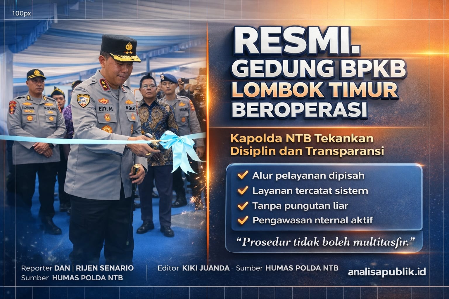 Kepolisian Daerah Nusa Tenggara Barat Resmikan Gedung BPKB di Polres Lombok Timur