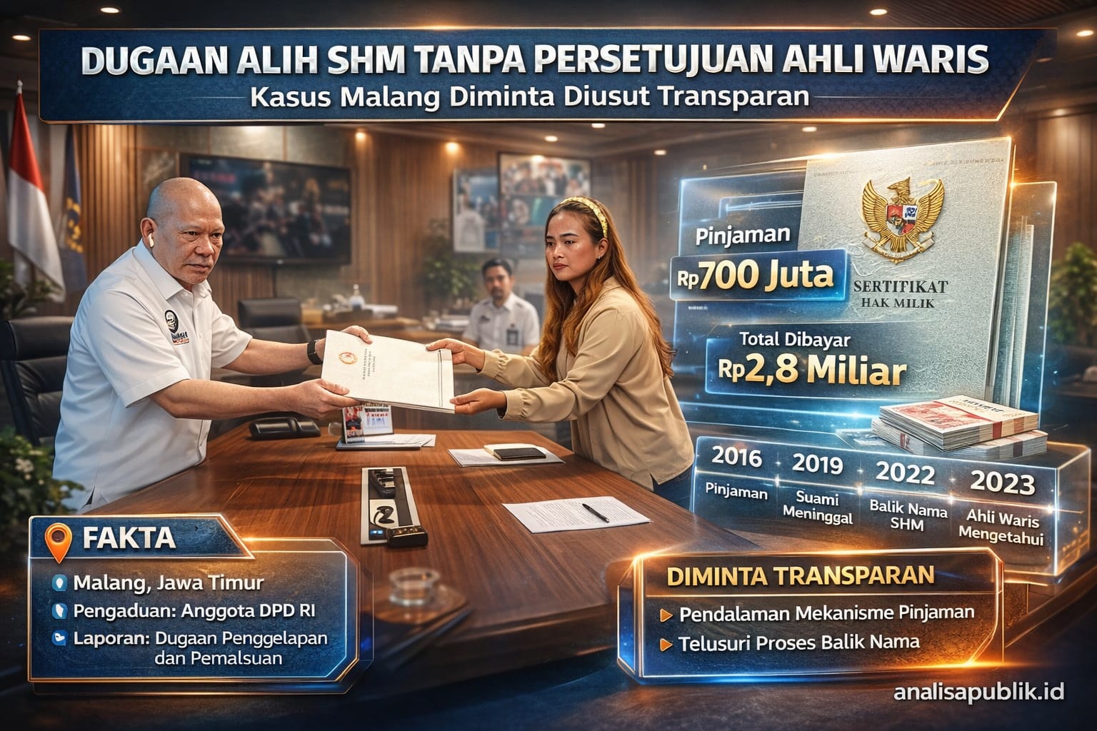 Dugaan Alih SHM Tanpa Persetujuan Ahli Waris, Kasus Malang Diminta Diusut Transparan