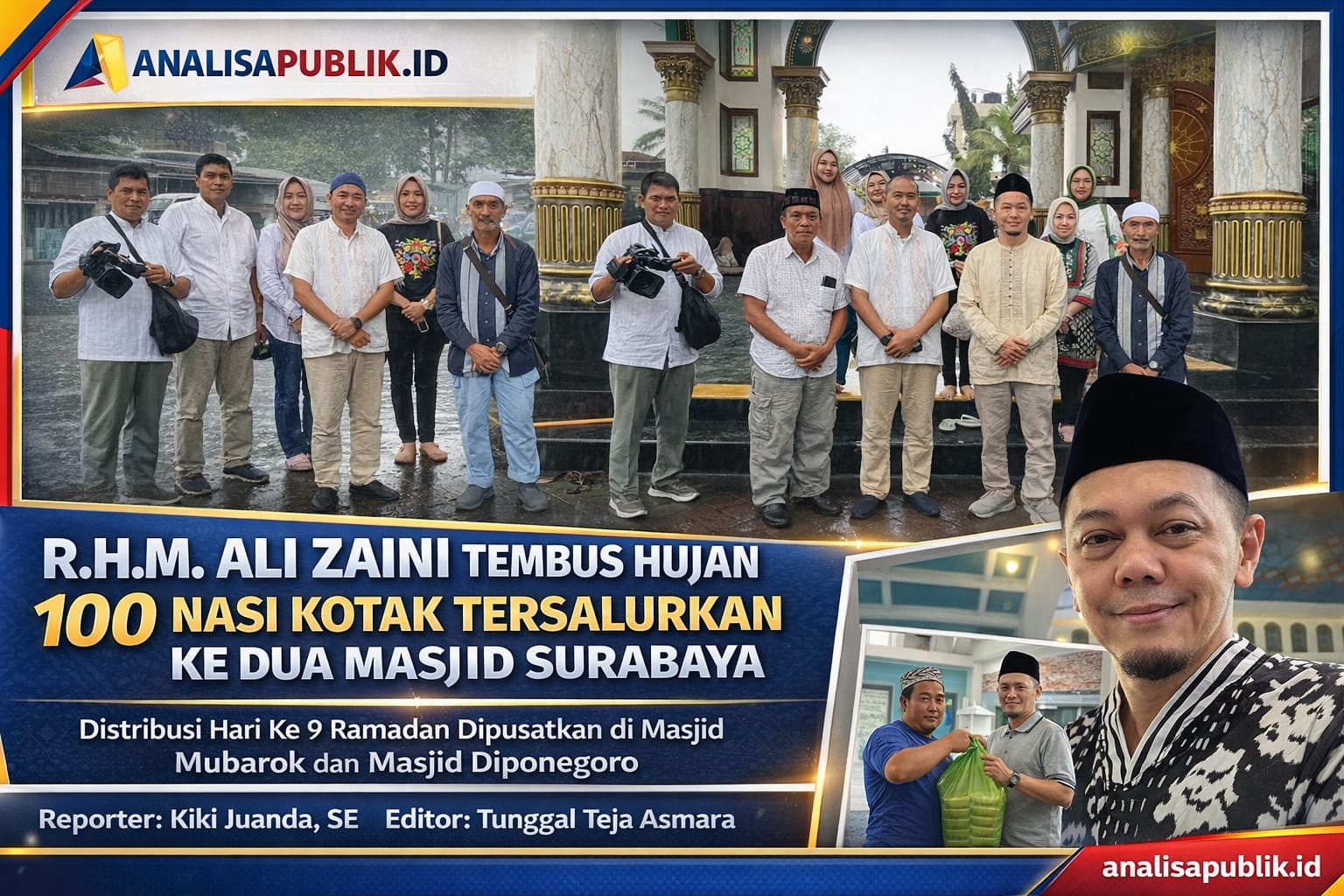 R.H.M. Ali Zaini Tembus Hujan, 100 Nasi Kotak Tersalurkan ke Dua Masjid Surabaya