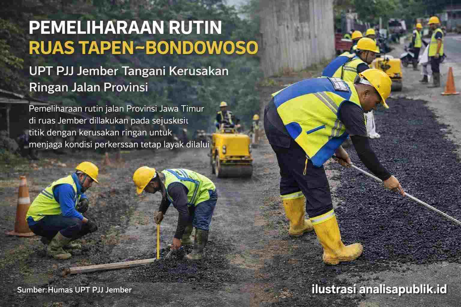 Pemeliharaan Rutin Jalan Provinsi, UPT PJJ Jember Tangani Kerusakan Ringan Ruas Tapen– Bondowoso