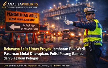 Rekayasa Lalu Lintas Proyek Jembatan Buk Wedi Pasuruan Mulai Diterapkan, Polisi Pasang Rambu dan Siagakan Petugas