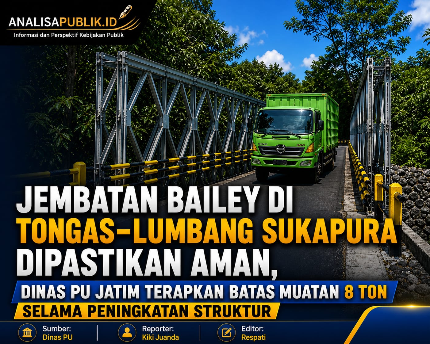 Jembatan Bailey di Tongas–Lumbang Sukapura Dipastikan Aman, Dinas PU Jatim Terapkan Batas Muatan 8 Ton Selama Peningkatan Struktur
