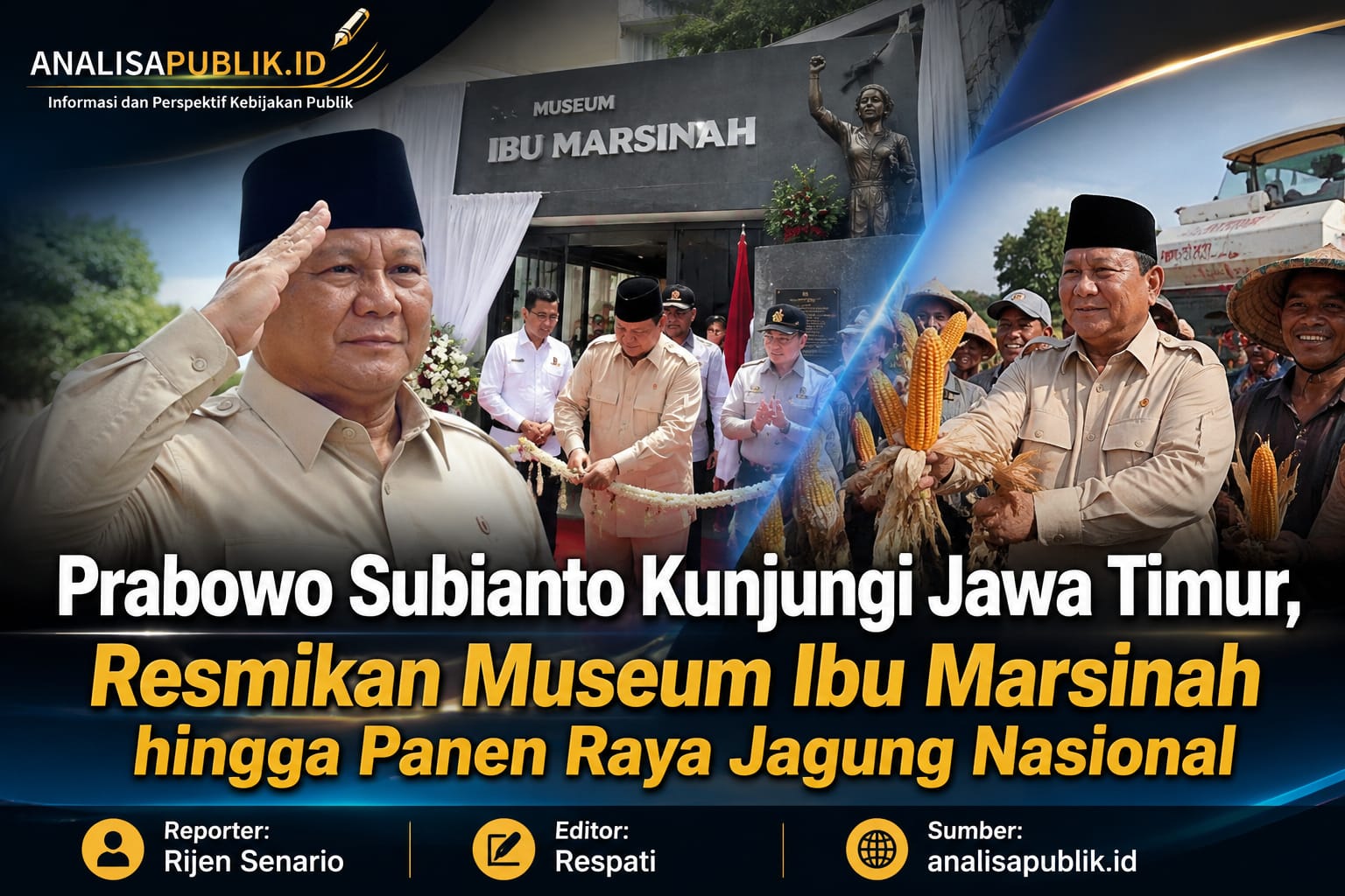 Prabowo Subianto Kunjungi Jawa Timur, Resmikan Museum Ibu Marsinah hingga Panen Raya Jagung Nasional