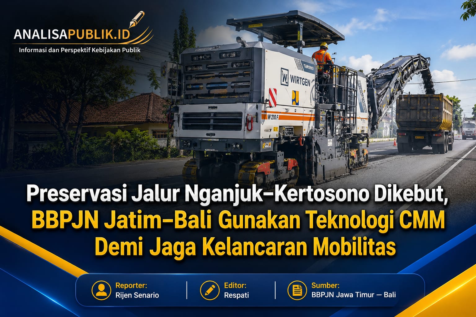 Preservasi Jalur Nganjuk–Kertosono Dikebut, BBPJN Jatim–Bali Gunakan Teknologi CMM Demi Jaga Kelancaran Mobilitas