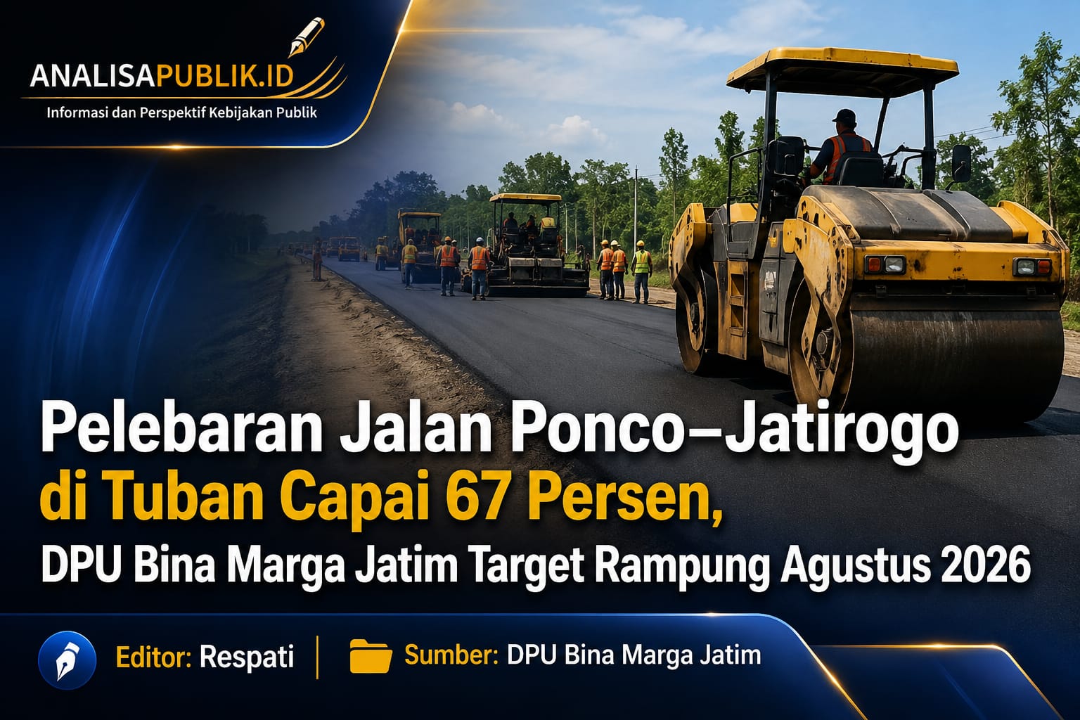 Pelebaran Jalan Ponco–Jatirogo di Tuban Capai 67 Persen, DPU Bina Marga Jatim Target Rampung Agustus 2026