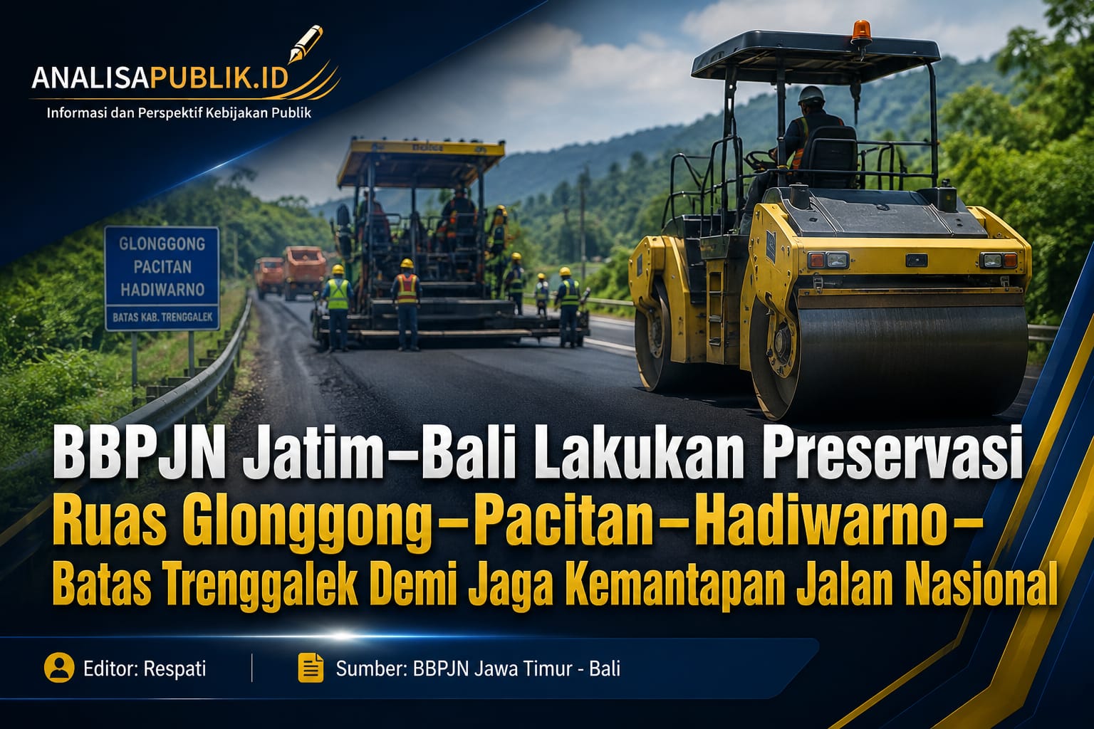 BBPJN Jatim–Bali Lakukan Preservasi Ruas Glonggong–Pacitan–Hadiwarno–Batas Trenggalek Demi Jaga Kemantapan Jalan Nasional