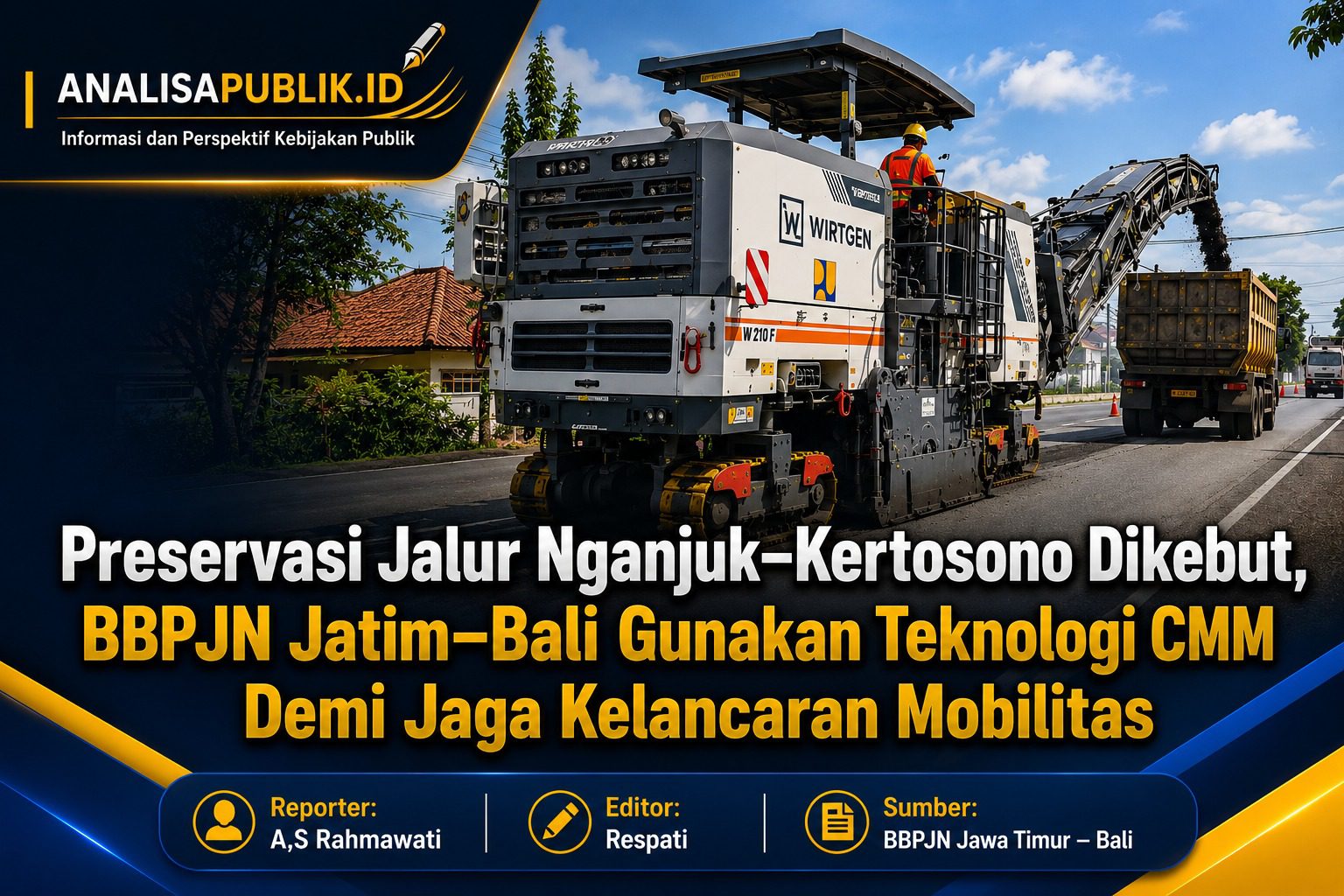 Preservasi Jalur Nganjuk–Kertosono Dikebut, BBPJN Jatim–Bali Gunakan Teknologi CMM Demi Jaga Kelancaran Mobilitas