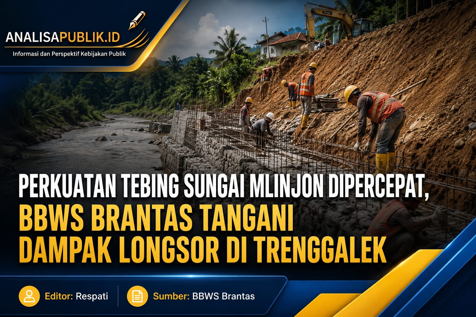 Perkuatan Tebing Sungai Mlinjon Dipercepat, BBWS Brantas Tangani Dampak Longsor di Trenggalek