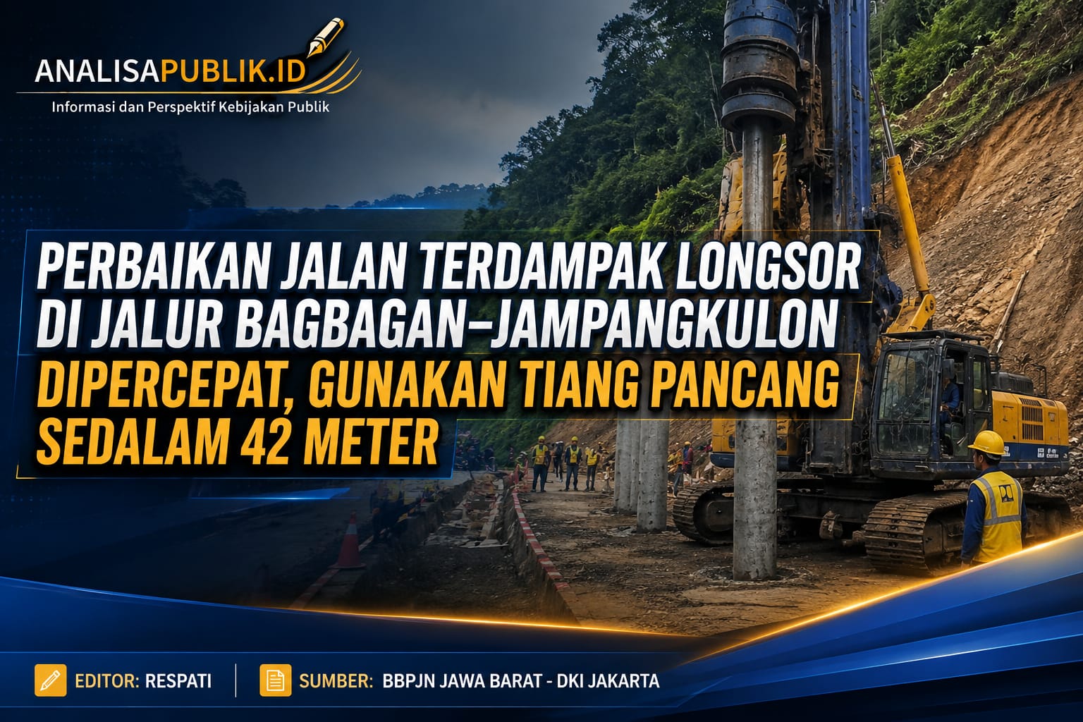 Perbaikan Jalan Terdampak Longsor di Jalur Bagbagan–Jampangkulon Dipercepat, Gunakan Tiang Pancang Sedalam 42 Meter
