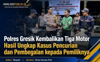 Polres Gresik Kembalikan Tiga Motor Hasil Ungkap Kasus Pencurian dan Pembegalan kepada Pemiliknya