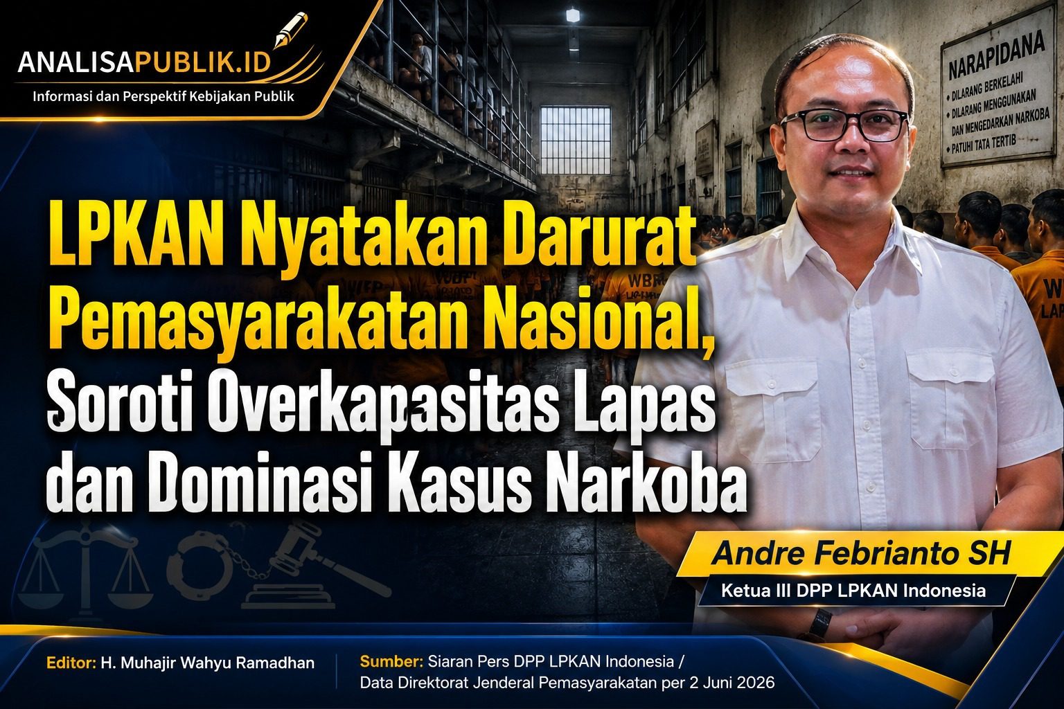 LPKAN Nyatakan Darurat Pemasyarakatan Nasional, Soroti Overkapasitas Lapas dan Dominasi Kasus Narkoba