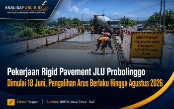 Pekerjaan Rigid Pavement JLU Probolinggo Dimulai 18 Juni, Pengalihan Arus Berlaku Hingga Agustus 2026