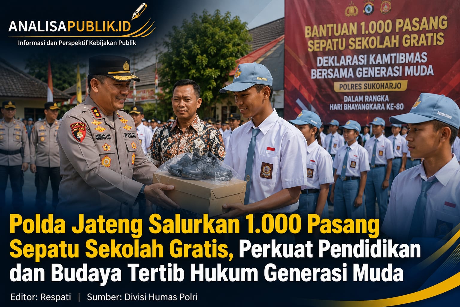 Polda Jateng Salurkan 1.000 Pasang Sepatu Sekolah Gratis, Perkuat Pendidikan dan Budaya Tertib Hukum Generasi Muda