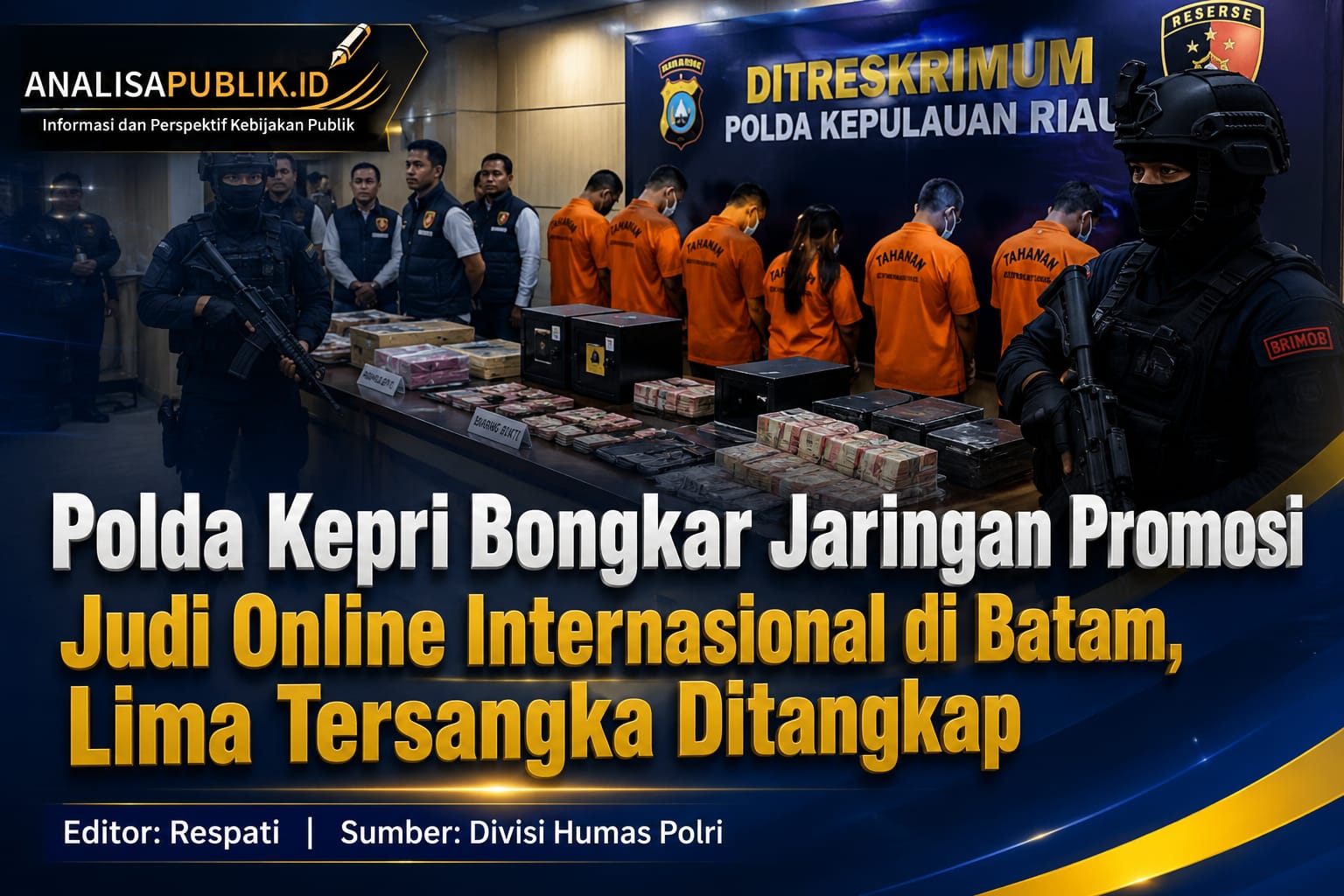 Polda Kepri Bongkar Jaringan Promosi Judi Online Internasional di Batam, Lima Tersangka Ditangkap