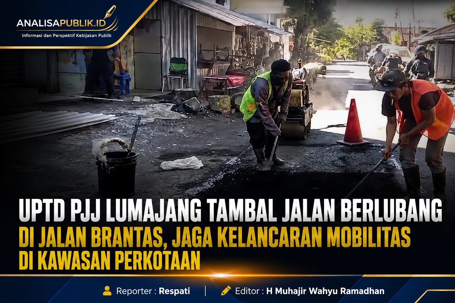 UPTD PJJ Lumajang Tambal Jalan Berlubang di Jalan Brantas, Jaga Kelancaran Mobilitas di Kawasan Perkotaan