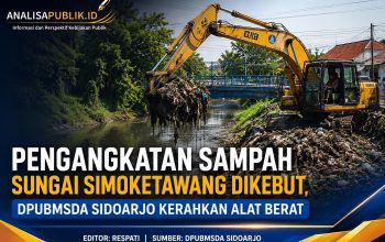 Pengangkatan Sampah Sungai Simoketawang Dikebut, DPUBMSDA Sidoarjo Kerahkan Alat Berat