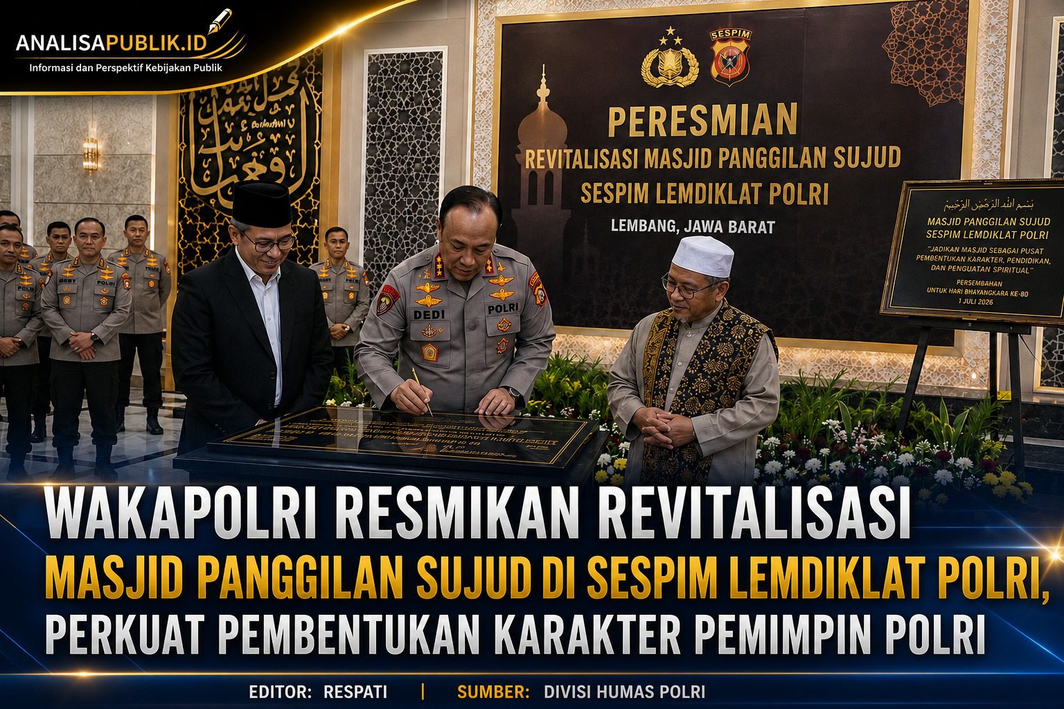 Wakapolri Resmikan Revitalisasi Masjid Panggilan Sujud di Sespim Lemdiklat Polri, Perkuat Pembentukan Karakter Pemimpin Polri