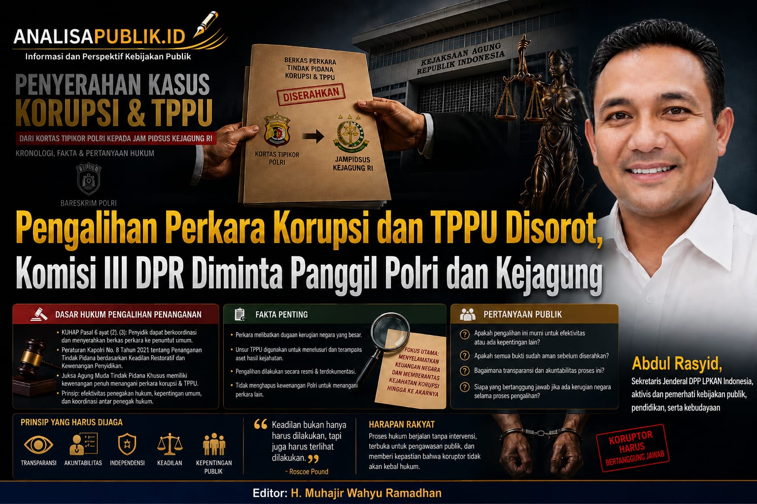 Pengalihan Perkara Korupsi dan TPPU Disorot, Komisi III DPR Diminta Panggil Polri dan Kejagung