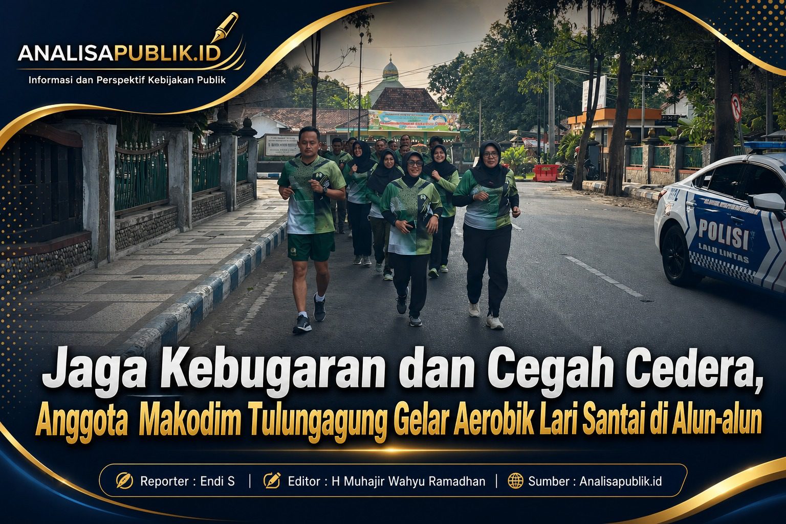 Jaga Kebugaran dan Cegah Cedera, Anggota  Makodim Tulungagung Gelar Aerobik Lari Santai di Alun-alun
