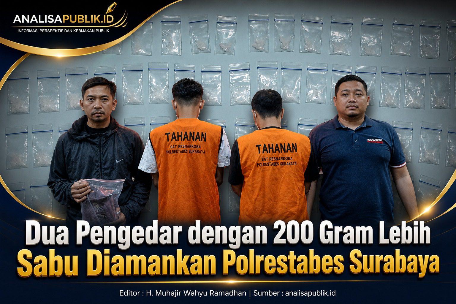 Dua Pengedar dengan 200 Gram Lebih Sabu Diamankan Polrestabes Surabaya