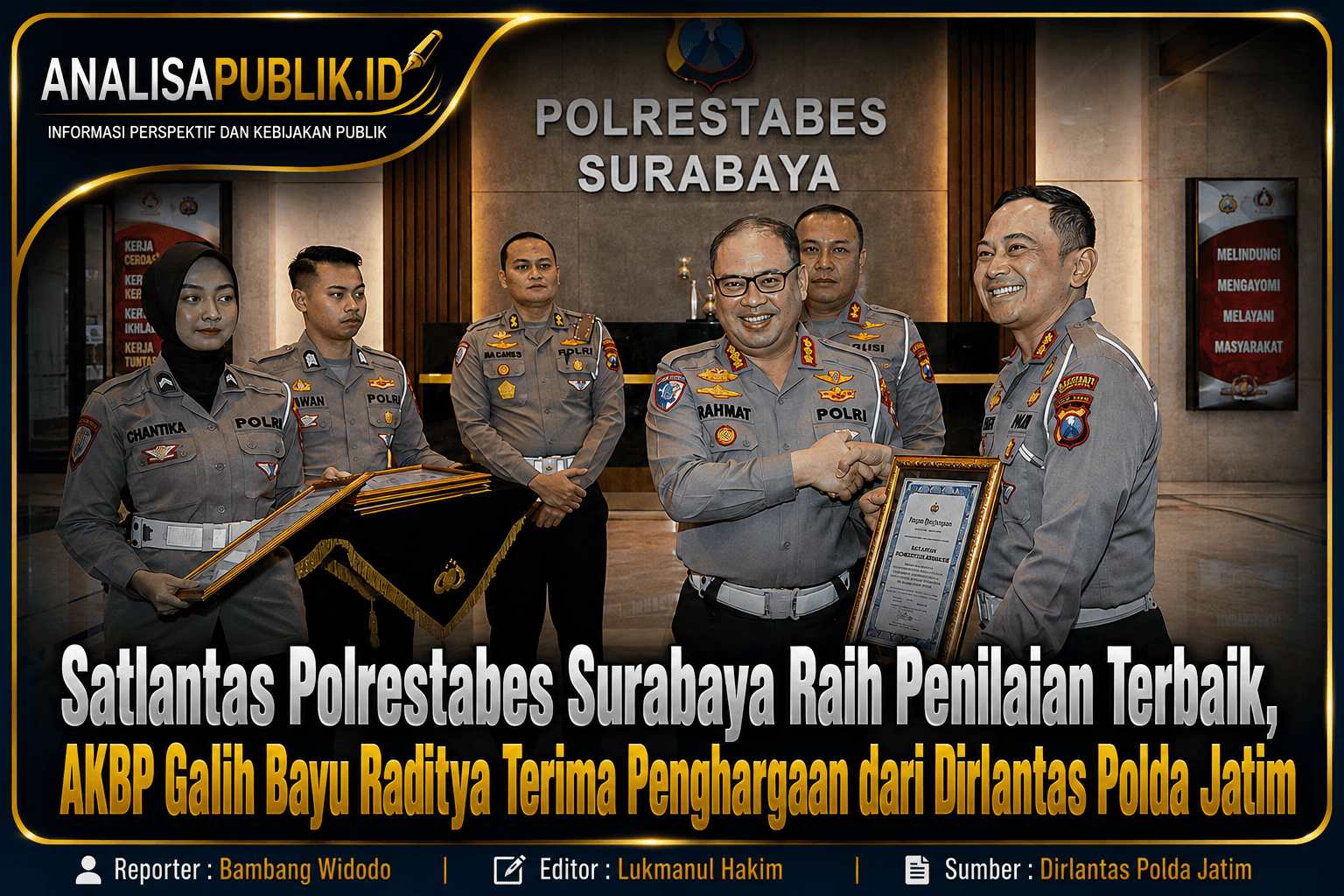 Satlantas Polrestabes Surabaya Raih Penilaian Terbaik, AKBP Galih Bayu Raditya Terima Penghargaan dari Dirlantas Polda Jatim