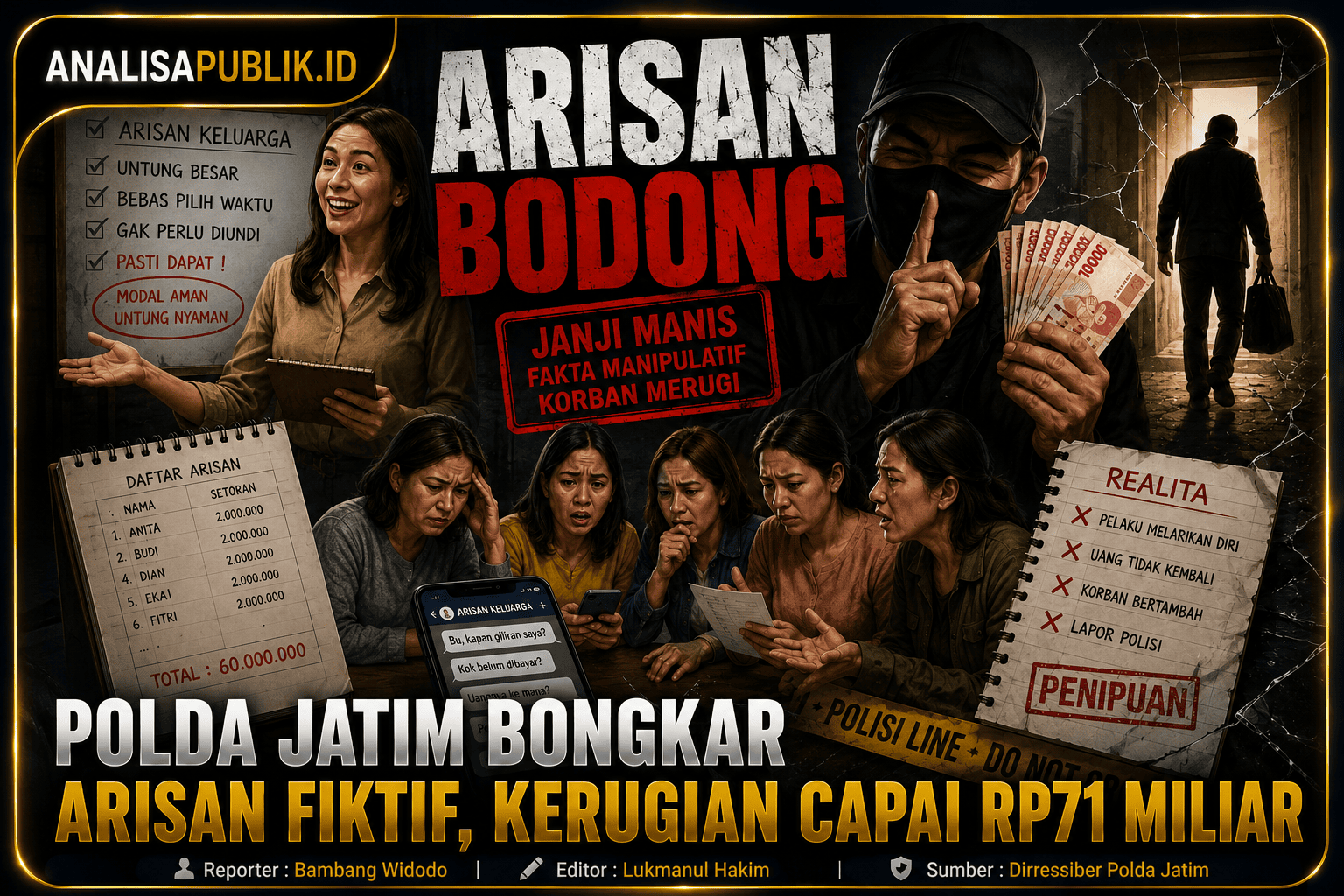 Polda Jatim Bongkar Arisan Fiktif, Kerugian Capai Rp71 Miliar