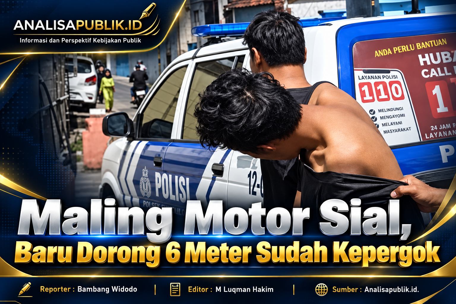 Maling Motor Sial, Baru Dorong 6 Meter Sudah Kepergok - Online