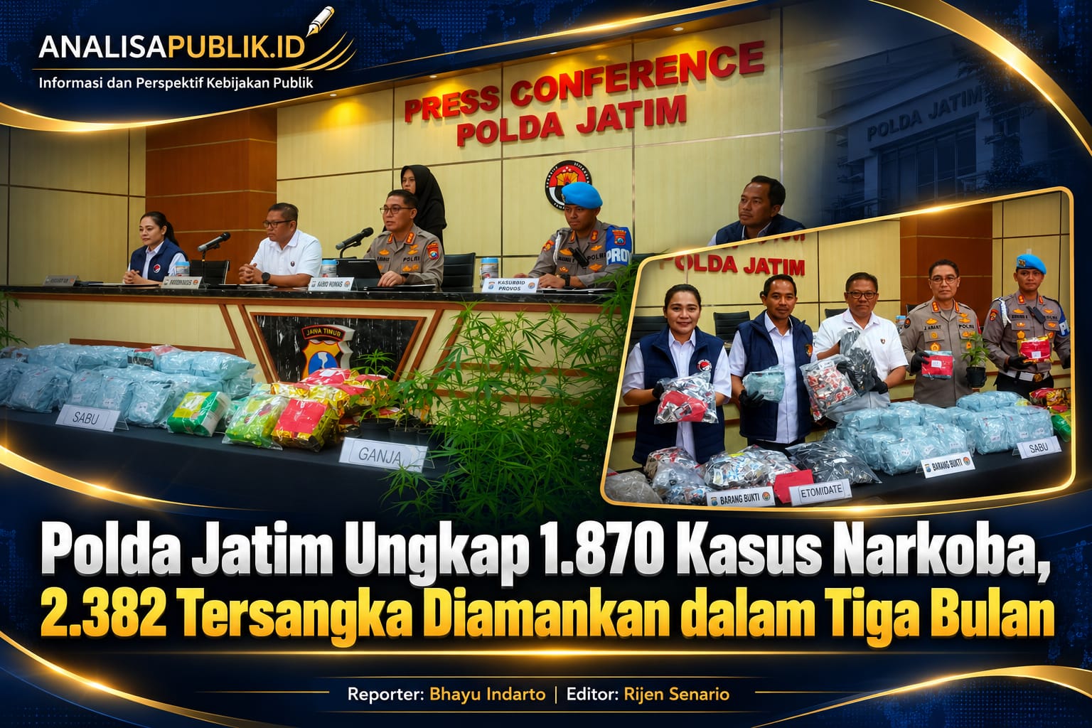Polda Jatim Ungkap 1.870 Kasus Narkoba, 2.382 Tersangka Diamankan dalam Tiga Bulan