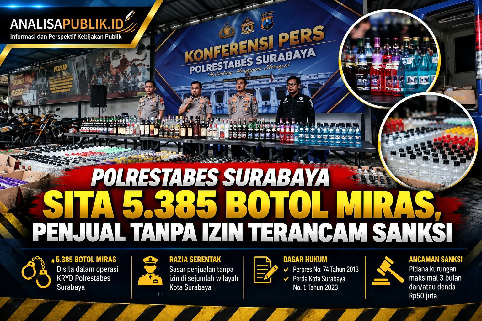 Polrestabes Surabaya Sita 5.385 Botol Miras, Penjual Tanpa Izin Terancam Sanksi
