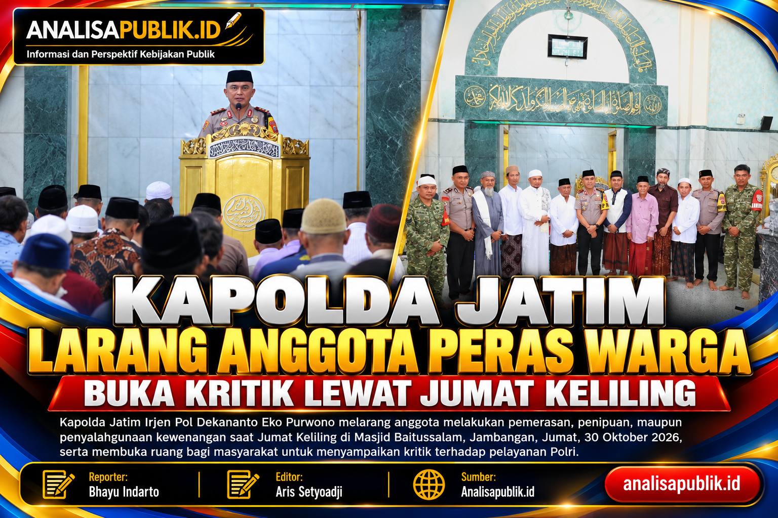 Kapolda Jatim Larang Anggota Peras Warga, Buka Kritik Lewat Jumat Keliling