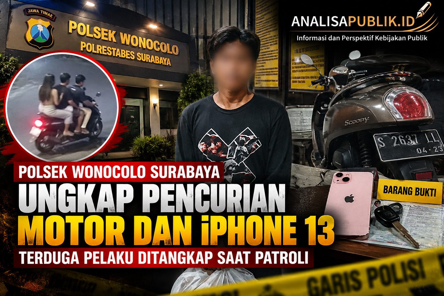 Polsek Wonocolo Surabaya Ungkap Pencurian Motor dan iPhone 13, Terduga Pelaku Ditangkap Saat Patroli